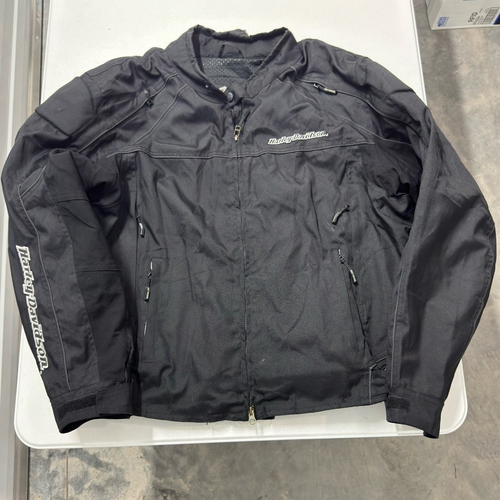 Harley-Davidson Riding Jacket Mens XXL Black Good Embroidered Mesh Lined Moto